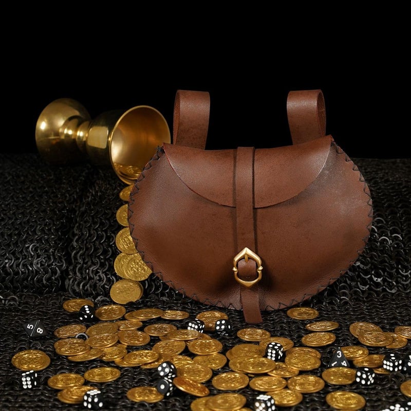 Mythrojan Medieval Leather Belt Bag with Solid Brass Buckle, ideal for SCA LARP reenactment & Ren fair, Full Grain Leather, Brown, 6.5â€Ã—9.5â€ - Brown - Image 3